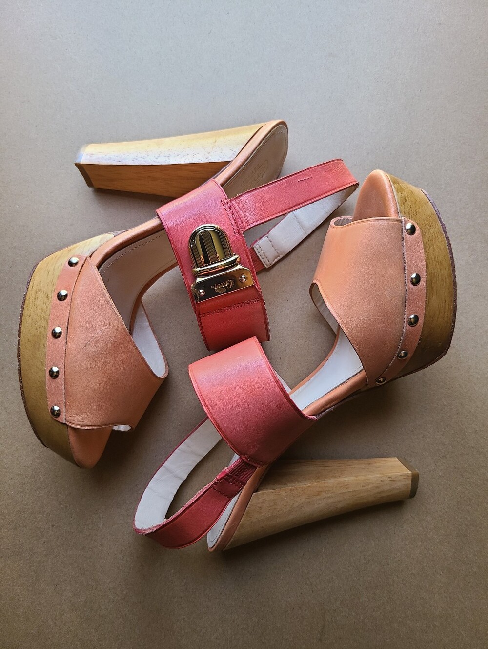 Coach Darcey Vachetta Platform Wood Heel Sandal (Pink/Coral) - Picture 3 of 16